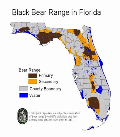 florida black bear range map for the state of Florida